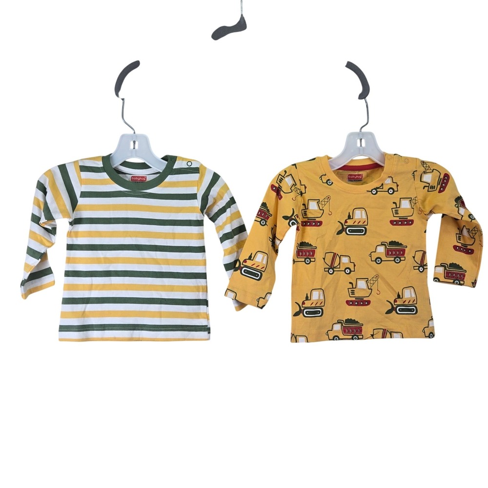 Babyhug Long‎ Sleeve Construction Truck & Stripes Cotton Tops 6-9 Months Kidcore